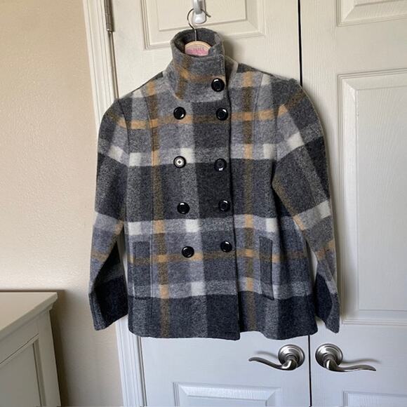 Keren Hart Plaid‎ Peacoat Lightweight Jacket Unlined Pockets Women's Small - Picture 1 of 11